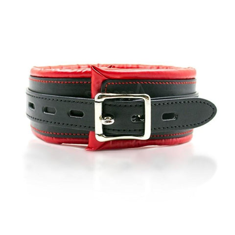 Image of Black and Red Padded Vegan Leather Locking Collar With Leash - Collar - BDSM Collar Store