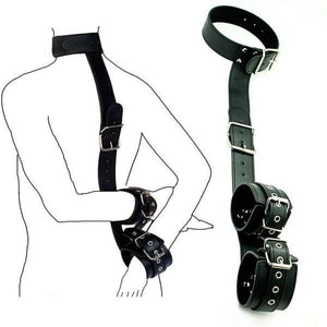 Collar With Behind-The-Back Cuffs, Red Vegan Leather