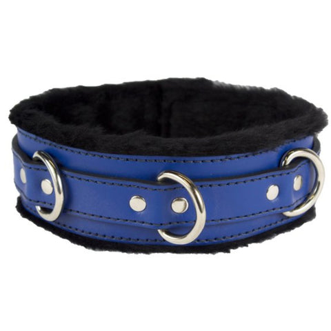 Image of Genuine Leather Collar with Soft Faux Fur Locking Triple Heavy D Ring 4 Colors - Collar - BDSM Collar Store