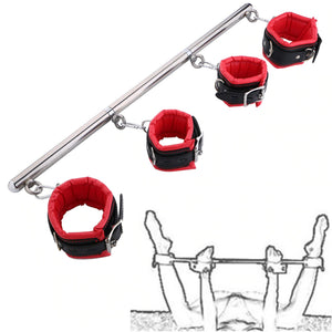 Spreader Bar, 4 Padded Cuffs, Vegan Leather and Metal, Red or Black, Mix and Match 19.99 - 49.99