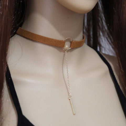 Image of Day Collar, Ownership Ring with Pendant on Long Chain, Cloth Choker, 4 Color Combinations - Day Collar - BDSM Collar Store
