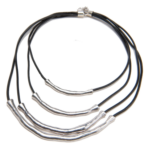 Image of Cara Day Collar Genuine Black Leather Tibetan Silver Necklace - Day Collar - BDSM Collar Store