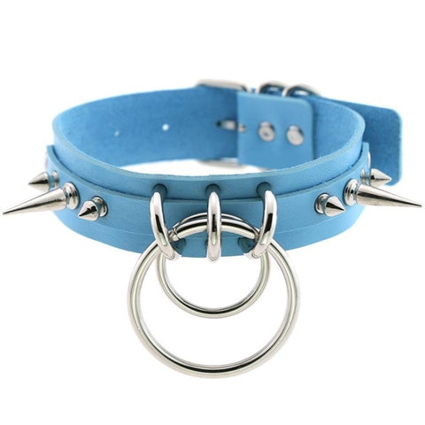 Image of Spiked Vegan Leather Collar Double Ring 16 Colors - Collar - BDSM Collar Store