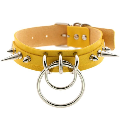 Image of Spiked Vegan Leather Collar Double Ring 16 Colors - Collar - BDSM Collar Store