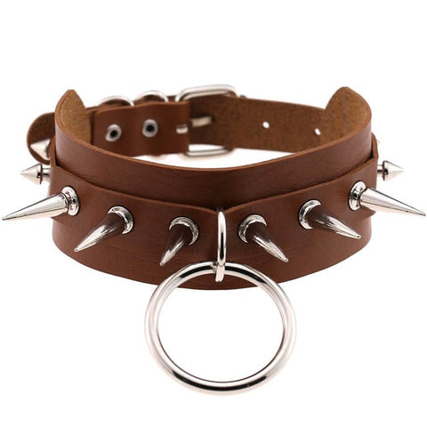 Image of Spiked Vegan Leather Collar Large Ring 15 Colors - Collar - BDSM Collar Store