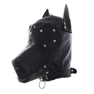 Puppy Mask, Vegan Leather, Pet Play Hood, with Snap-On Blindfold - Hood - BDSM Collar Store