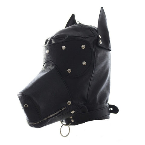 Image of Puppy Mask, Vegan Leather, Pet Play Hood, with Snap-On Blindfold - Hood - BDSM Collar Store