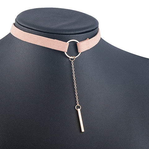 Image of Day Collar, Ownership Ring with Pendant on Long Chain, Cloth Choker - BDSM Collar Store