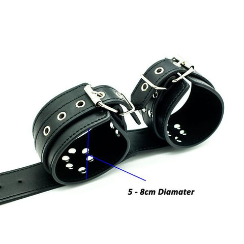 Image of Collar With Behind-The-Back Cuffs, Red Vegan Leather - Cuffs - BDSM Collar Store