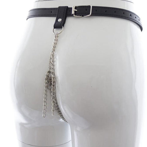 Image of Chain G-String Thong with Black Vegan Leather - Clothing - BDSM Collar Store