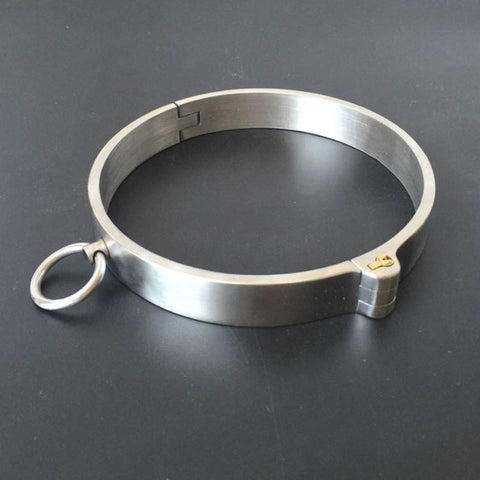 Image of Collar and Wrist Cuffs, Heavy-Duty, Stainless Steel, Locking - Cuffs - BDSM Collar Store