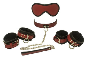 Genuine Leather Beginner Kit 12 Colors, Collar Wrist Cuffs Ankle Cuffs Blindfold Leash