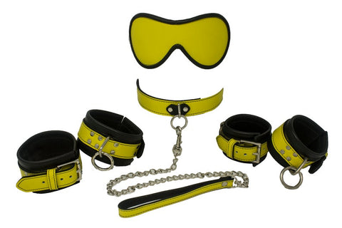 Image of Genuine Leather Beginner Kit 12 Colors, Collar Wrist Cuffs Ankle Cuffs Blindfold Leash - Cuffs - BDSM Collar Store
