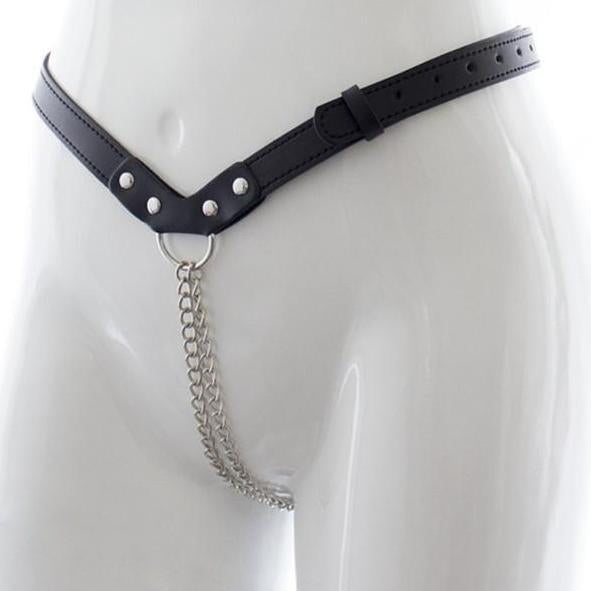 Chain G-String Thong with Black Vegan Leather - Clothing - BDSM Collar Store