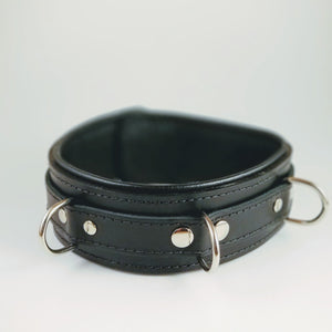 Genuine Black Leather Collar with Three Layers of Leather, Locking, Triple Heavy D Ring, 2.5 Inch - Collar - BDSM Collar Store