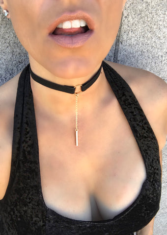 Day Collar, Ownership Ring with Pendant on Long Chain, Cloth Choker, 4 Color Combinations - Day Collar - BDSM Collar Store