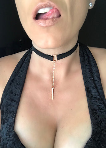 Day Collar, Ownership Ring with Pendant on Long Chain, Cloth Choker, 4 Color Combinations - Day Collar - BDSM Collar Store