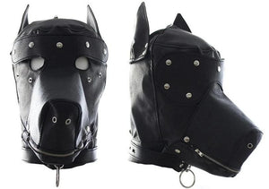 Puppy Mask, Vegan Leather, Pet Play Hood, with Snap-On Blindfold