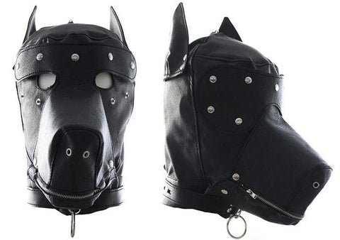 Image of Puppy Mask, Vegan Leather, Pet Play Hood, with Snap-On Blindfold - Hood - BDSM Collar Store