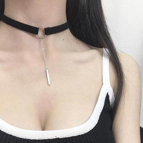 Image of Day Collar, Ownership Ring with Pendant on Long Chain, Cloth Choker, 4 Color Combinations - Day Collar - BDSM Collar Store