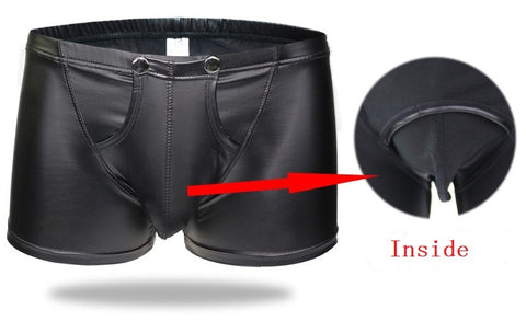 Image of Men's Bulge Pouch Boxer Briefs, Black Vegan Leather - Clothing - BDSM Collar Store