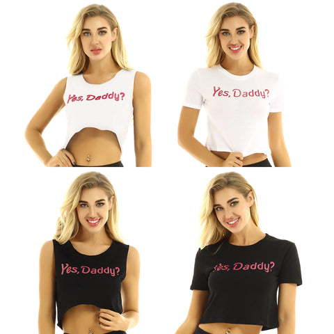 Image of Yes Daddy? Crop Top Short-Sleeved or Sleeveless - Clothing - BDSM Collar Store