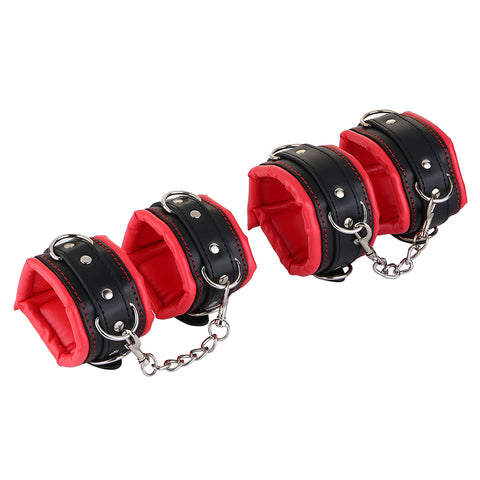 Spreader Bar, 4 Padded Cuffs, Vegan Leather and Metal, Red or Black, Mix and Match 19.99 - 49.99 - Cuffs - BDSM Collar Store