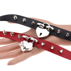Heart Locket Day Collar Spiked Vegan Leather with Buckle 13 Colors Available - Day Collar - BDSM Collar Store