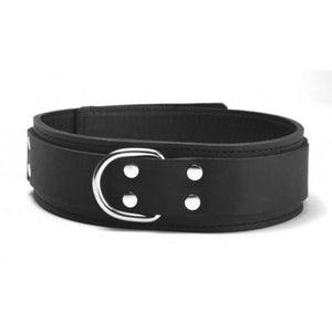 Genuine Lightweight Black Leather Collar, Lined, D-Ring, 1.5 Inch