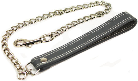 Image of Leash, Genuine Leather, 24 inch with Chain, 13 Colors Available - Accessories - BDSM Collar Store