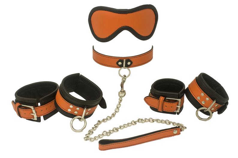 Genuine Leather Beginner Kit 12 Colors, Collar Wrist Cuffs Ankle Cuffs Blindfold Leash - Cuffs - BDSM Collar Store