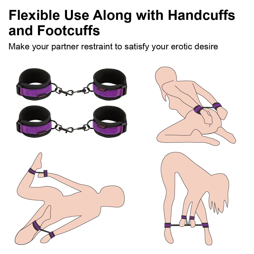 Bondage Starter Kit Wrist and Ankle Cuffs Under Bed Straps Black and Purple - Cuffs - BDSM Collar Store