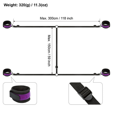 Image of Bondage Starter Kit Wrist and Ankle Cuffs Under Bed Straps Black and Purple - Cuffs - BDSM Collar Store