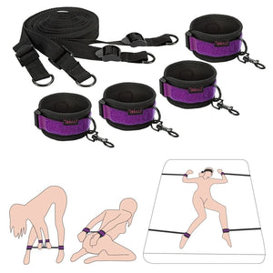 Bondage Starter Kit Wrist and Ankle Cuffs Under Bed Straps Black and Purple