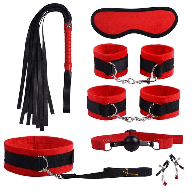 7 Pcs BDSM Bondage Kit Beginners Pack Cuffs Collar Gag Restraint