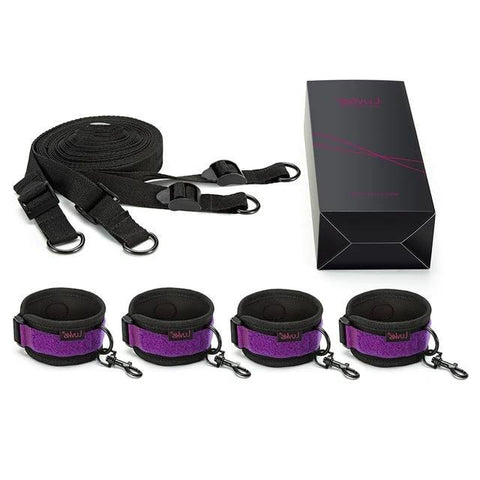 Image of Bondage Starter Kit Wrist and Ankle Cuffs Under Bed Straps Black and Purple - Cuffs - BDSM Collar Store