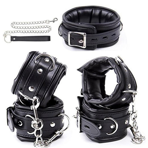 Image of Collar, Wrist or Ankle Cuffs Black Vegan Leather Mix and Match - Cuffs - BDSM Collar Store