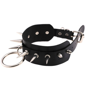 Spiked Vegan Leather Collar Large Ring 15 Colors