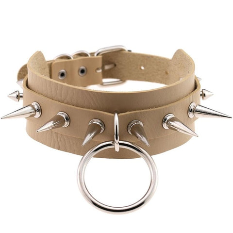 Image of Spiked Vegan Leather Collar Large Ring 15 Colors - Collar - BDSM Collar Store