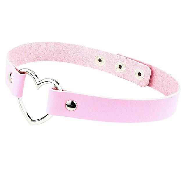 Heart Ring Day Collar, Vegan Leather, 12 Colors, Choker - Day Collar - BDSM Collar Store