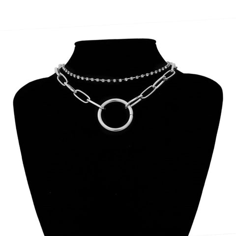Image of Crystal and Chain Layered Day Collar with Large Ring - Day Collar - BDSM Collar Store