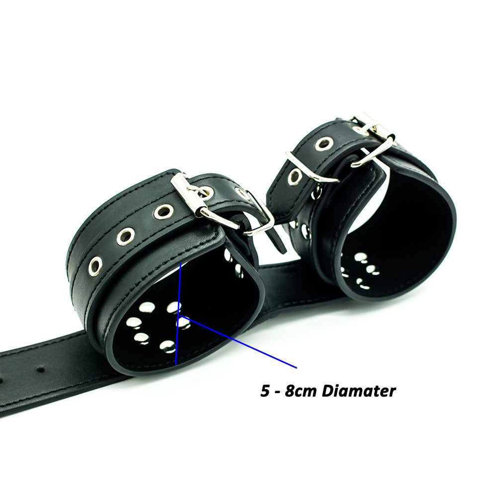 Collar With Behind-The-Back Cuffs, Black Vegan Leather - Cuffs - BDSM Collar Store