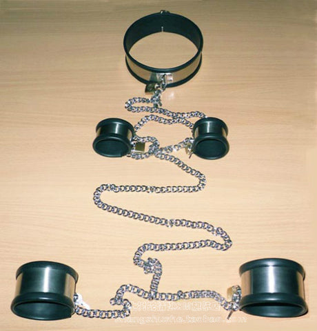 Image of Stainless Steel Collar and Cuffs, Silicone-Lined - Cuffs - BDSM Collar Store