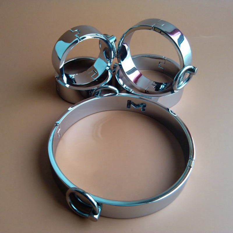 Collar and 4 Cuffs Set Stainless Steel - Cuffs - BDSM Collar Store