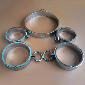 Collar and 4 Cuffs Set Stainless Steel - Cuffs - BDSM Collar Store