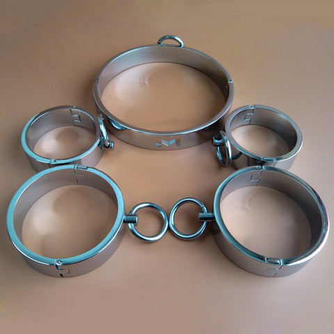 Image of Collar and 4 Cuffs Set Stainless Steel - Cuffs - BDSM Collar Store