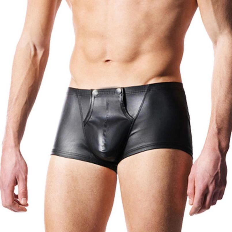 Men's Bulge Pouch Boxer Briefs, Black Vegan Leather - Clothing - BDSM Collar Store