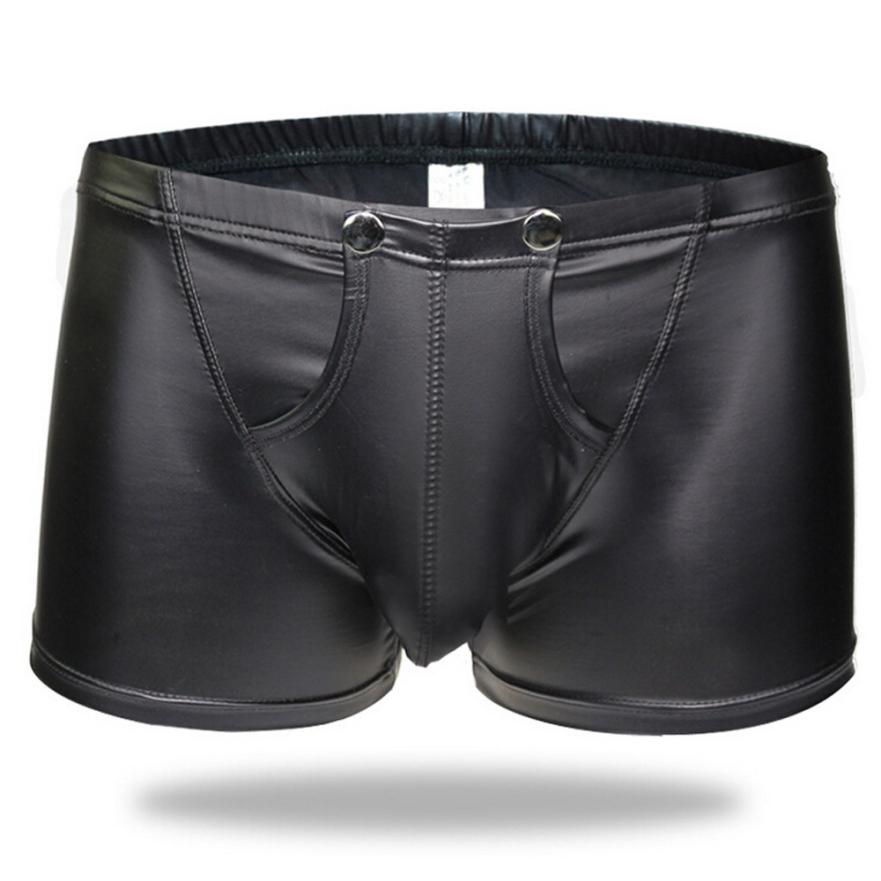 Men's Bulge Pouch Boxer Briefs, Black Vegan Leather - Clothing - BDSM Collar Store