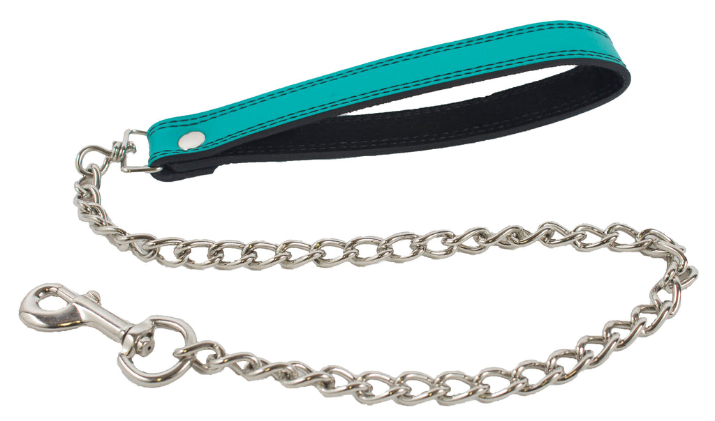 Leash, Genuine Leather, 24 inch with Chain, 13 Colors Available - Accessories - BDSM Collar Store