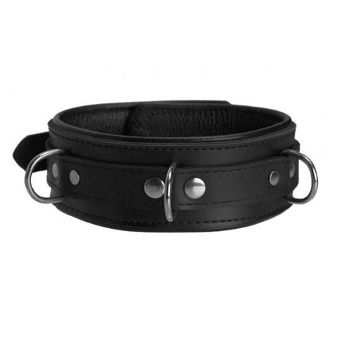 Image of Genuine Black Leather Collar with Three Layers of Leather, Locking, Triple Heavy D Ring, 2.5 Inch - Collar - BDSM Collar Store